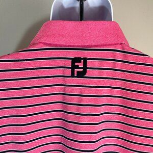 FootJoy FJ Men's pink, navy blue and white striped s/s golf polo shirt Large L